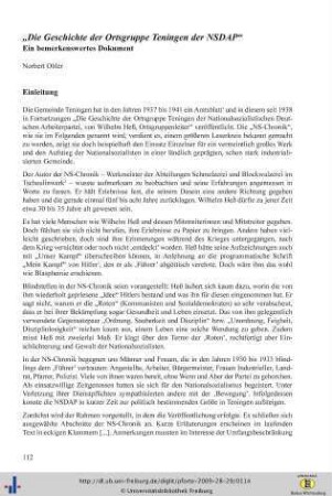 „Die Geschichte der Ortsgruppe Teningen der NSDAP“. Ein bemerkenswertes Dokument