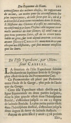 De l'isle Taprobane, par Monsieur Cassini
