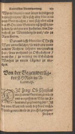 Von der Gegenwertigkeit Christi im Abendmahl.