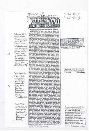 Ernennung zum Regierungspräsidenten in Sigmaringen (bei der Preußischen Regierung Sigmaringen, zuständig für den Regierungsbezirk Hohenzollern) auf 01.04.1926 durch das Preußische Staatsministerium, mit weiterer Korrespondenz