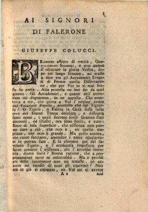 Sulle antichi cittá Picene, Falera e Tignio dissertazione epistolare