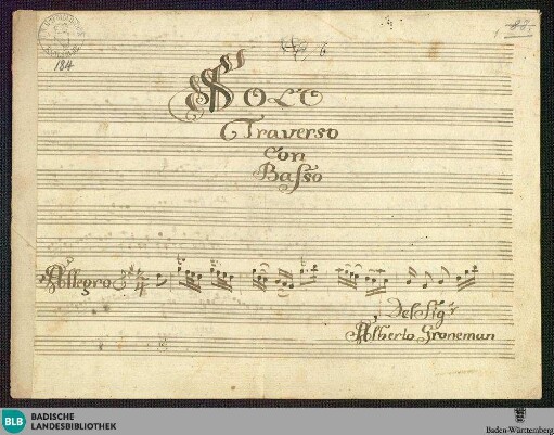 Sonatas - Mus. Hs. 184 : fl, bc; G; LeeB deest