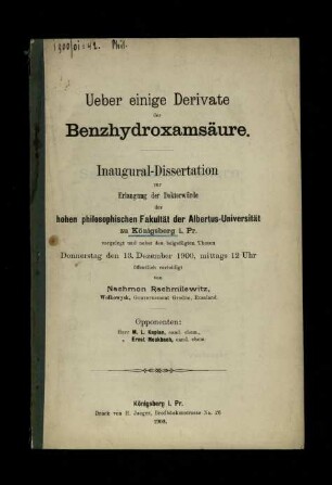 Ueber einige Derivate der Benzhydroxamsäure
