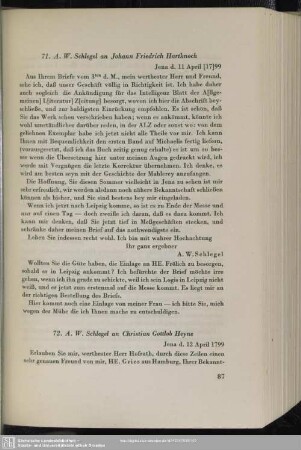 August Wilhelm von Schlegel an Christian Gottlob Heyne, Jena, 12.04.1799