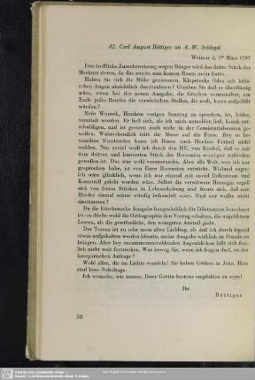 Carl August Böttiger an August Wilhelm von Schlegel, Weimar, 01.03.1797