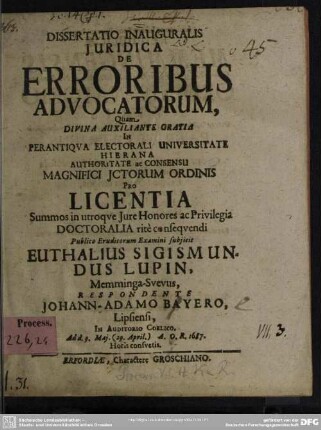 Dissertatio juridica de erroribus advocatorum