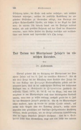 536-544 Das Datum des Martyriums Jesaja's im römischen Kalender