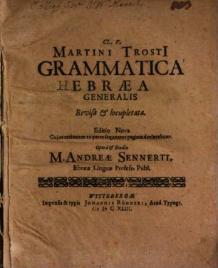 Grammatica Hebraea ... locupletata