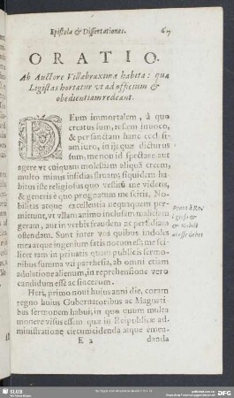 Oratio Ab Auctore Villaebraximae habita : qua Ligistas hortatur ut ad officium & obedientiam redeant