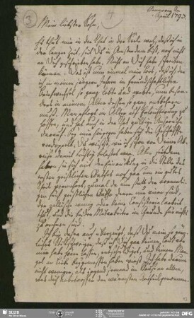 Eigenh. Brief von Johann Adolf Schlegel an August Wilhelm von Schlegel, Hannover, 1793