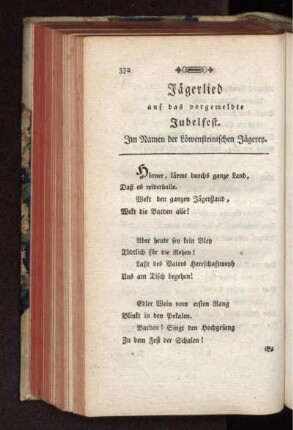 Jägerlied auf das vorgemeldete Jubelfest. Im Namen der Löwensteinischen Jägerey.