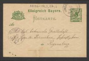 Brief von Georg Hoock an Regensburgische Botanische Gesellschaft
