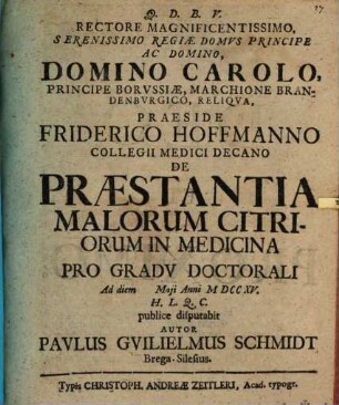 De Praestantia Malorum Citriorum In Medicina