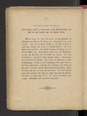 Sechsundvierzigste Erzählung. Eulenspiegel kauft in Hildesheim einem Pferdehändler ein Roß ab und bezahlt nur den halben Preis.