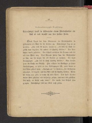 Sechsundvierzigste Erzählung. Eulenspiegel kauft in Hildesheim einem Pferdehändler ein Roß ab und bezahlt nur den halben Preis.