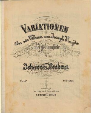 Variationen über ein Thema von Josef Haydn für zwei Pianoforte : op. 56 b