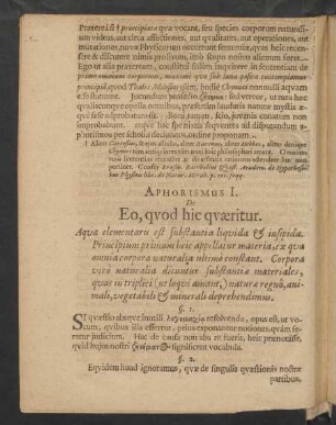 Aphorismus I. De Eo, quod hic quaeritur.