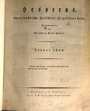 Hesperus : encyclopädische Zeitschrift für gebildete Leser. 1828