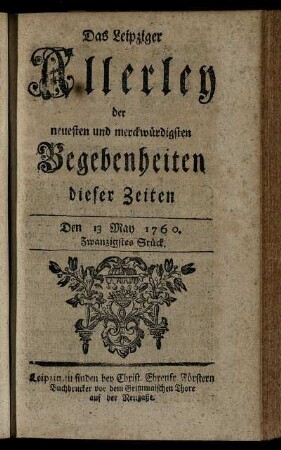 Den 13 May 1760. Zwanzigstes Stück.