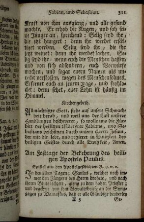Am Festtage der Bekehrung des heiligen Apostels Paulus. - Am´Festtage des H. Apostels Jakob.
