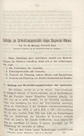 Beiträge zur Entwicklungsgeschichte einiger Eingeweide-Würmer