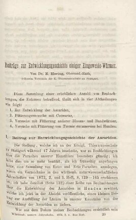 Beiträge zur Entwicklungsgeschichte einiger Eingeweide-Würmer