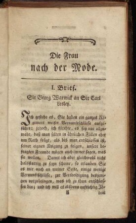 I. Brief. Sir Georg Warwick an Sir Carl Lesley.