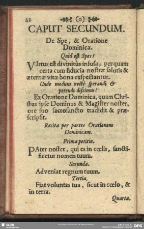 Caput Secundum. De Spe, & Oratione Dominica