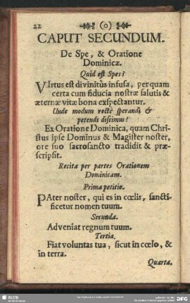 Caput Secundum. De Spe, & Oratione Dominica
