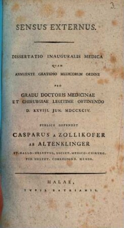 Sensus Externus : Dissertatio Inauguralis Medica