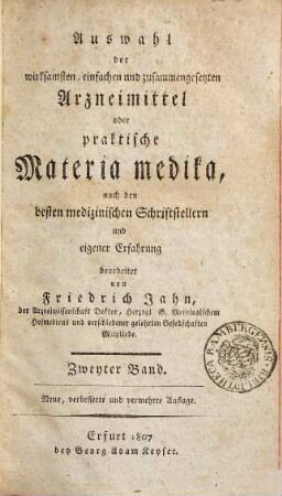 Auswahl der wirksamsten einfachen und zusammengesetzten Arzneimittel oder praktische Materia medika, 2