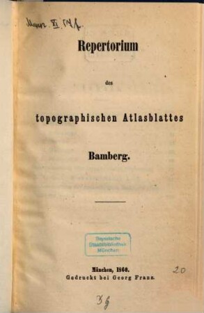 Repertorium des topographischen Atlasblattes Bamberg