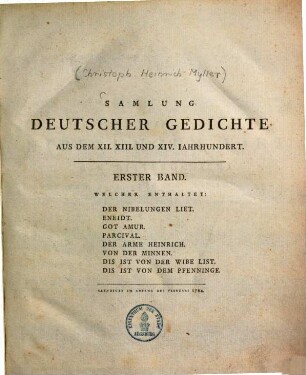 Sammlung deutscher Gedichte aus dem XII., XIII. und XIV. Jahrhundert. 1