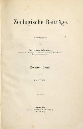 Zoologische Beiträge, 2. 1890