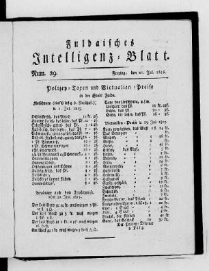 Num. 29, Ausgabe vom 21. Jul. 1815