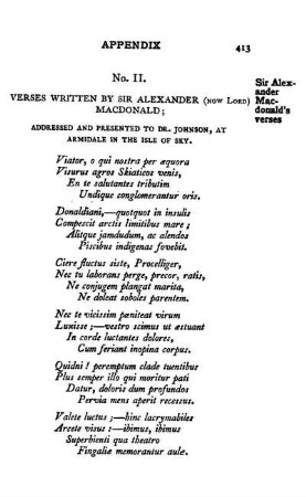 No. II. - Verses written by Sir Alexander (now Lord) MacDonald.