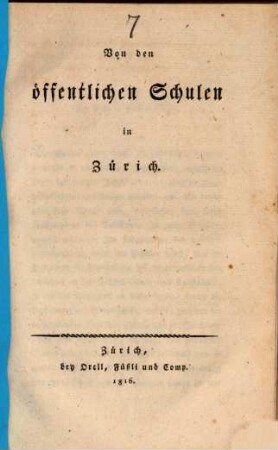 Von den öffentlichen Schulen in Zürich