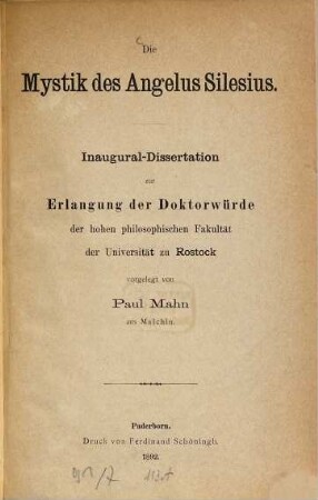 Die Mystik des Angelus Silesius