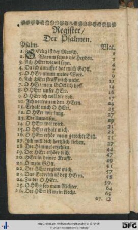 Register Der Psalmen.