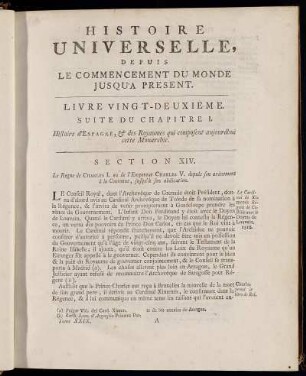 Section XIV. Histoire d´Espagne, & des Royaumes qui compsent aujourdhui cette Monarchie.