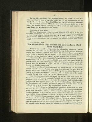 Zur einheitlichen Organisation der selbstständigen öffentlichen Chemiker.