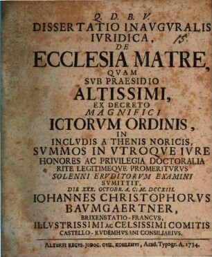 Dissertatio Inavgvralis Ivridica, De Ecclesia Matre