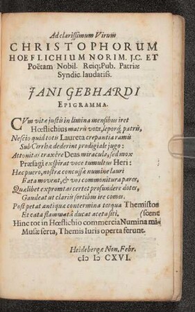 Ad clarissimum Virum Christophorum Hoeflichium Noricum ....