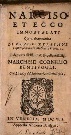 Narciso et ecco immortalati : Opera drammatica