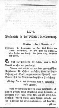 66. Sitzung, Stuttgart, 8.11.1815