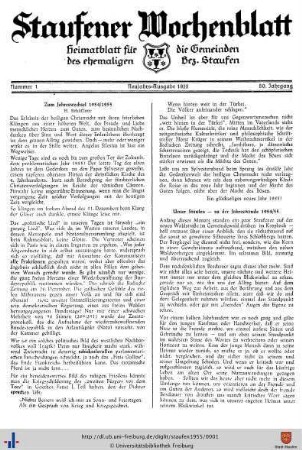 80. Jg: Staufener Wochenblatt (1921 bis 1934 als Staufener Tagblatt)