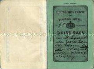 Reisepass des Deutschen Reiches für einen Kadetten, ausgestellt für eine Reise nach Belgien