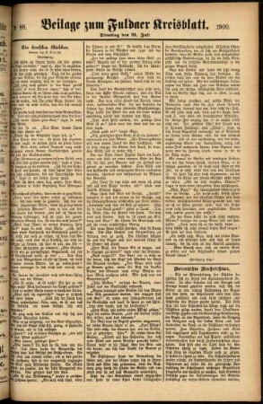 Zweite Ausgabe vom Dienstag, den 31. Juli 1900.