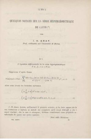 Queiques notions sur la série Hypergéometrique de Gauss