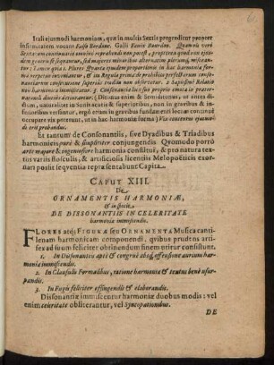 Caput XIII. De Ornamentis Harmoniae, & in specie De Dissonantiis In Celeritate harmoniae immiscendis.